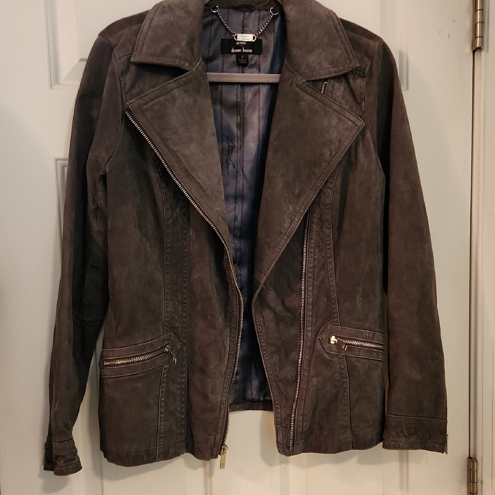 Dennis Basso Charcoal Leather Jacket